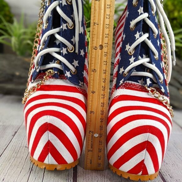 NWOT - AMI Clubwear Patriotic Stars & Stripes Stiletto Platform Booties - Picture 9 of 15